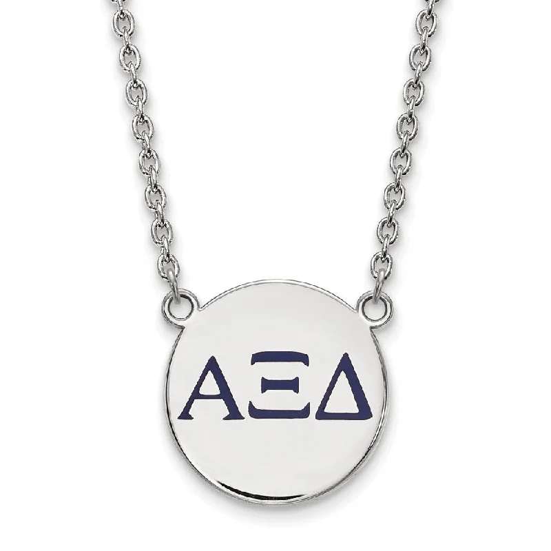 Layered Necklace for Fashion-Sterling Silver Alpha Xi Delta Lg Blue Enamel Greek Letters Necklace