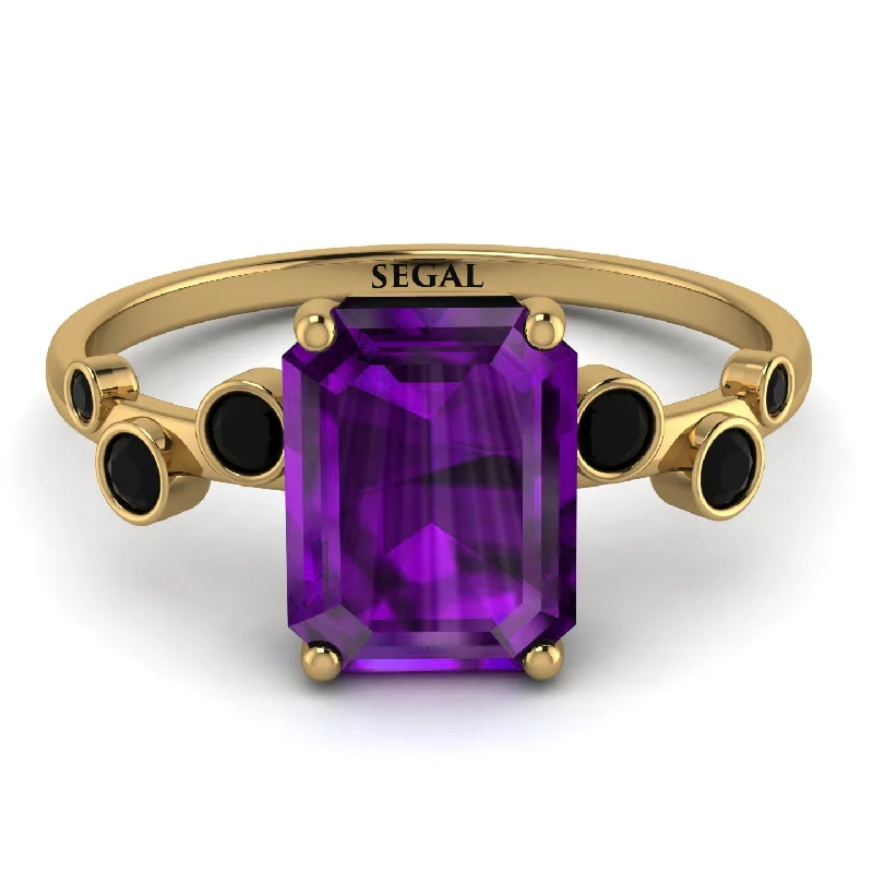 Fashionable Stackable Rings for Women-Emerald Cut Amethyst Ring With Bezel - Alina No. 307