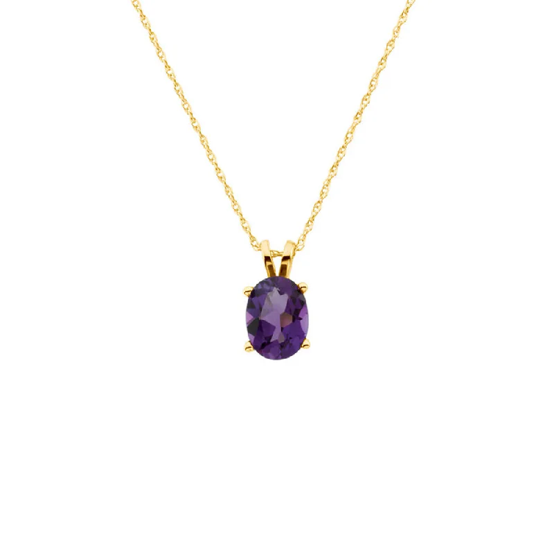 Custom Gold Necklace for Unique Style-8 x 6mm Oval Amethyst Necklace in 14k Yellow Gold, 18 Inch