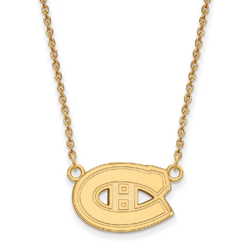 Large Pendant Necklace for Fashion Statement-SS 14k Yellow Gold Plated NHL Montreal Canadiens SM Necklace, 18 Inch