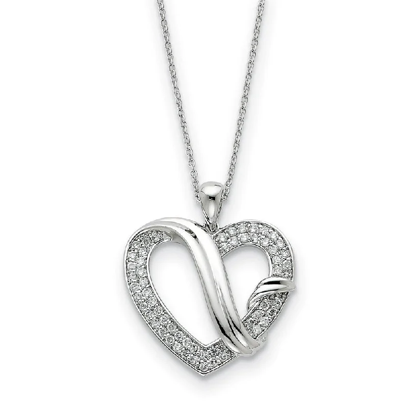 Personalized Necklace with Charm-Rhodium Plated Sterling Silver & CZ, Forever Grateful Heart Necklace