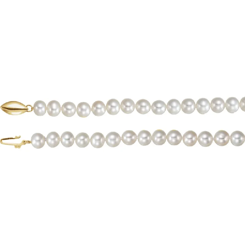 Choker Necklace for Women-6.5-7.0mm, White FW Cultured Pearl & 14k Yellow Gold Necklace, 18 In