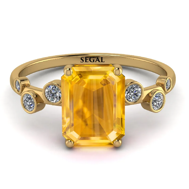 Gold Promise Ring for Engagement-Emerald Cut Yellow Diamond Ring With Bezel - Alina No. 1001