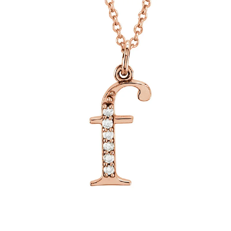 Silver Beaded Necklace for Fashion-The Abbey 14k Rose Gold Diamond Lower Case Initial 'f' Necklace 16 In