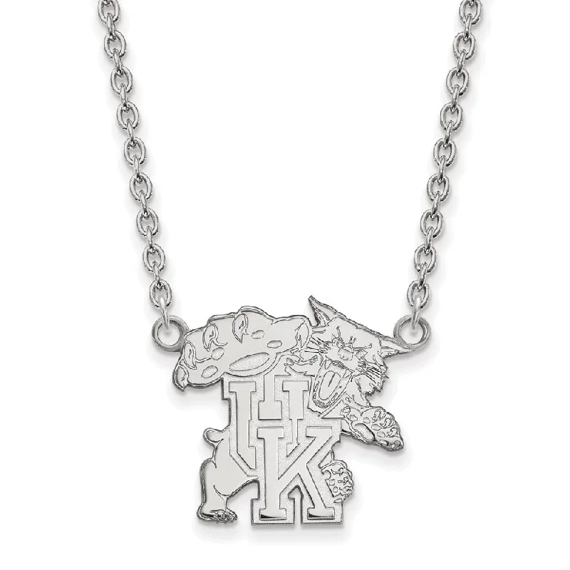 Artistic Necklace for Fashion Lovers-14k White Gold U of Kentucky Large Wildcat UK Pendant Necklace