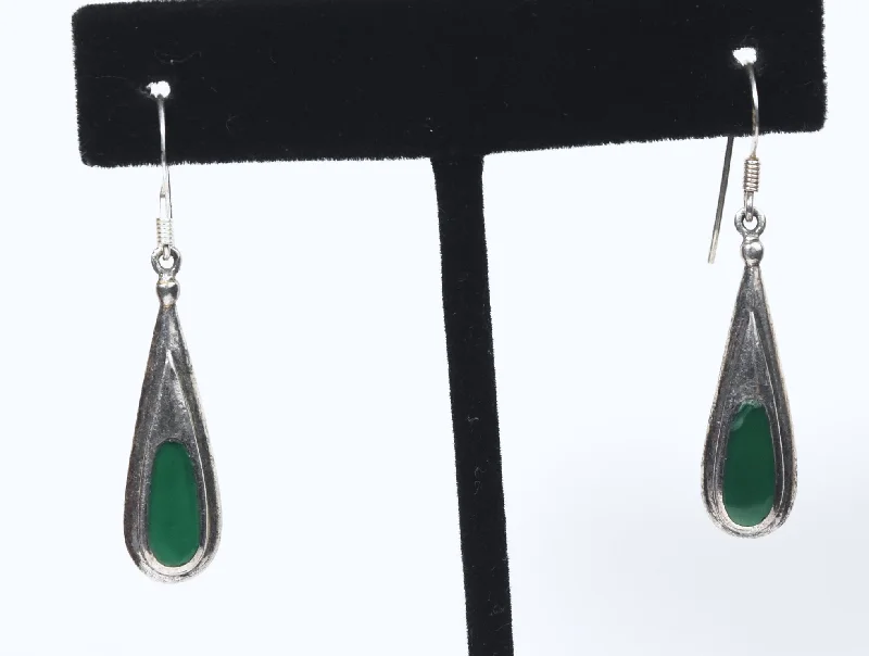 Unique Gem Earrings for Fashion-Melvin Thompson - Vintage Sterling Silver Green Enamel Earrings