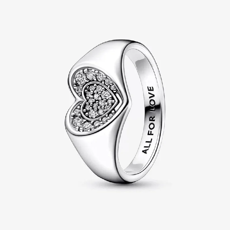 Elegant Gemstone Ring for Special Events-PANDORA : Radiant Heart Pavé Signet Ring