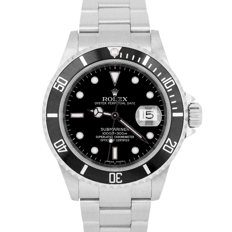 Designer Watches with Stainless Steel Bracelet-Rolex Submariner Date Black Stainless Steel NO-HOLES SEL 40mm Oyster Watch 16610