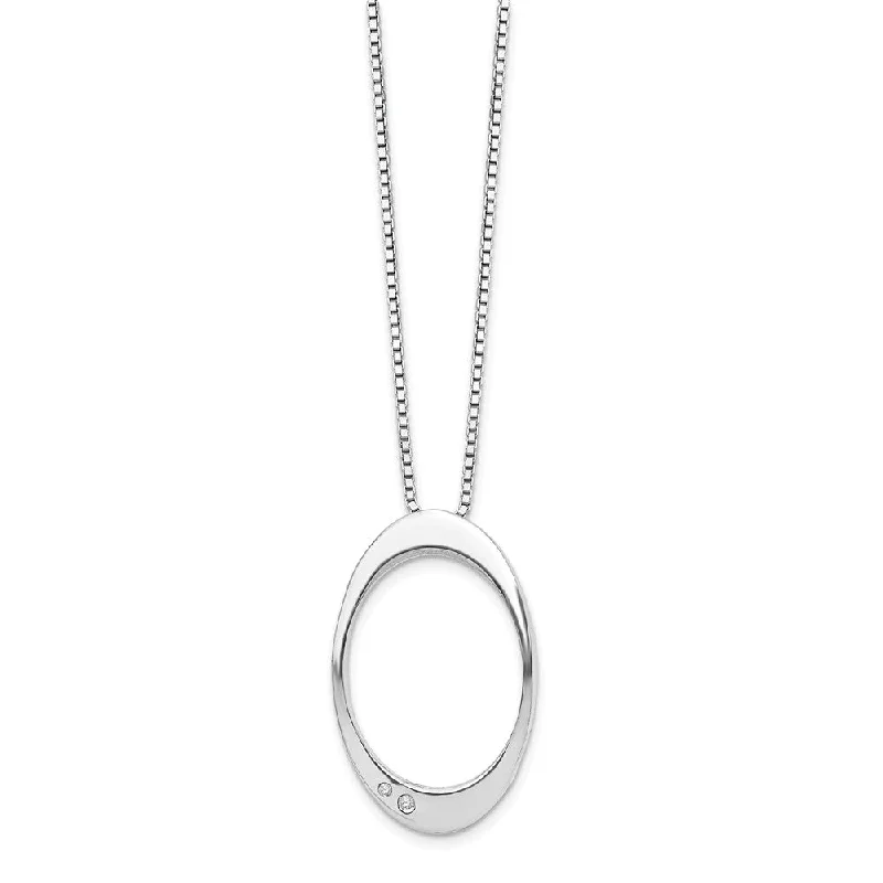 Elegant Necklace for Formal Wear-Diamond Accent Oval Necklace in Rhodium Plated Silver, 18-20 Inch