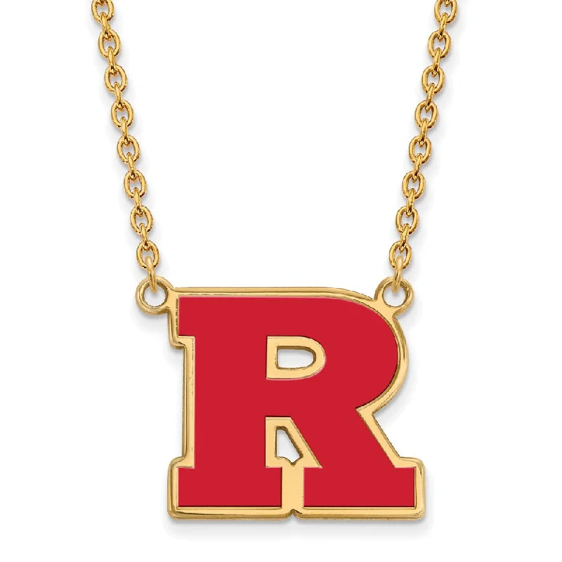 Trendy Necklace for Young Adults-14k Gold Plated Silver Rutgers Large Enamel 'R' Pendant Necklace