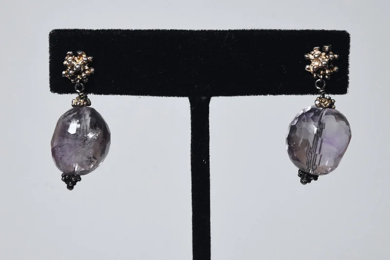 Bohemian Earrings for Fashion Lovers-Barrel Amethyst Faceted Bead Dangle Earrings