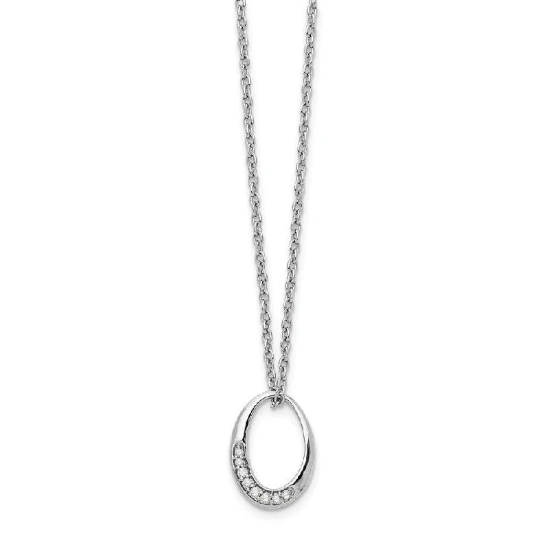 Custom Birthstone Necklace for Family Gifts-Oval Diamond Accent Necklace in Rhodium Plated Silver, 18-20 Inch