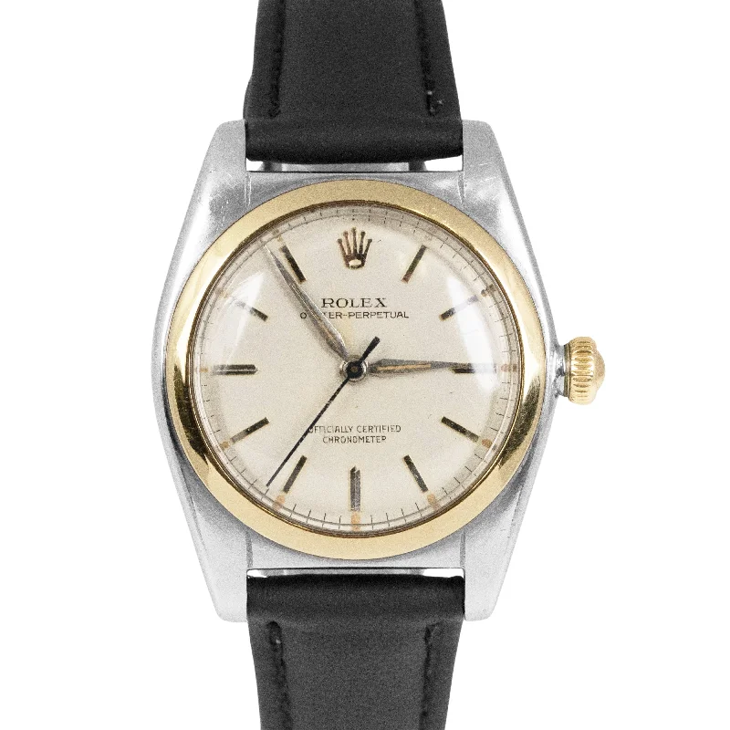 Personalized Watches with Initials for Gifts-Vintage Rolex Oyster Perpetual Steel Gold Bubbleback 5010 White 32mm Watch