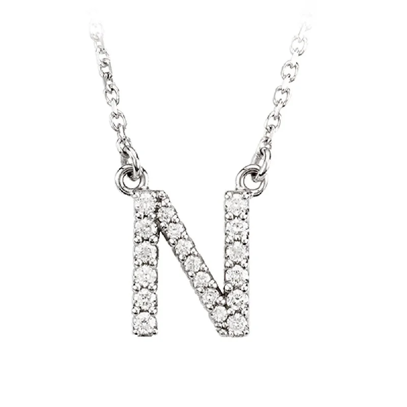 Elegant Chain Necklace for Weddings-1/6 Cttw Diamond & 14k White Gold Block Initial Necklace, Letter N