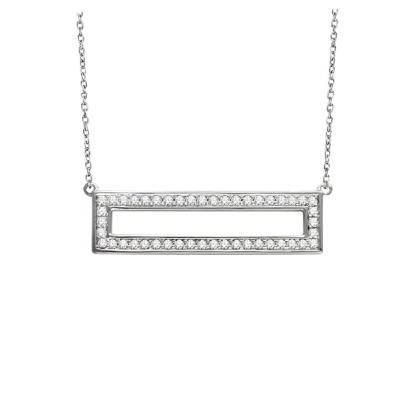 Charm Necklace for Casual Wear-3/8 Ctw Diamond 30mm Rectangle Necklace in 14k White Gold, 16-18 Inch