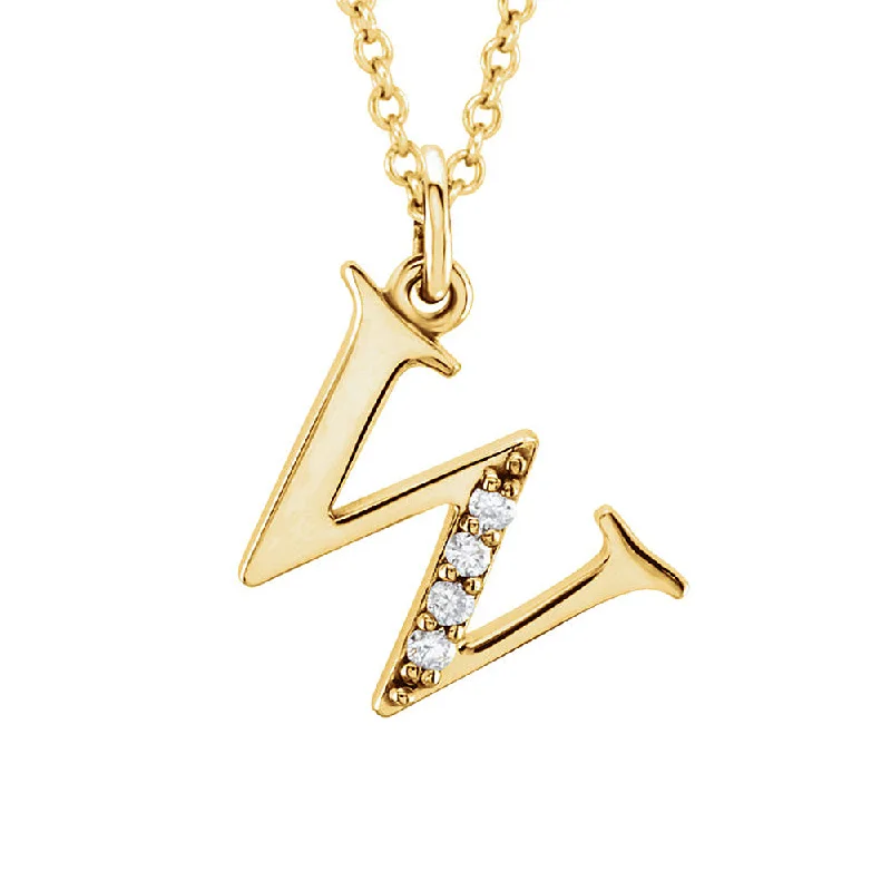 Simple Pendant Necklace for Casual Wear-The Abbey 14k Yellow Diamond Lower Case Initial 'w' Necklace 16 Inch