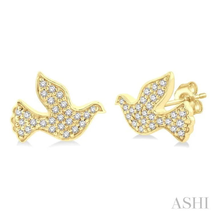 Elegant Stud Earrings for Casual Wear-1/6 ctw Petite Dove Round Cut Diamond Fashion Stud Earring in 10K Yellow Gold