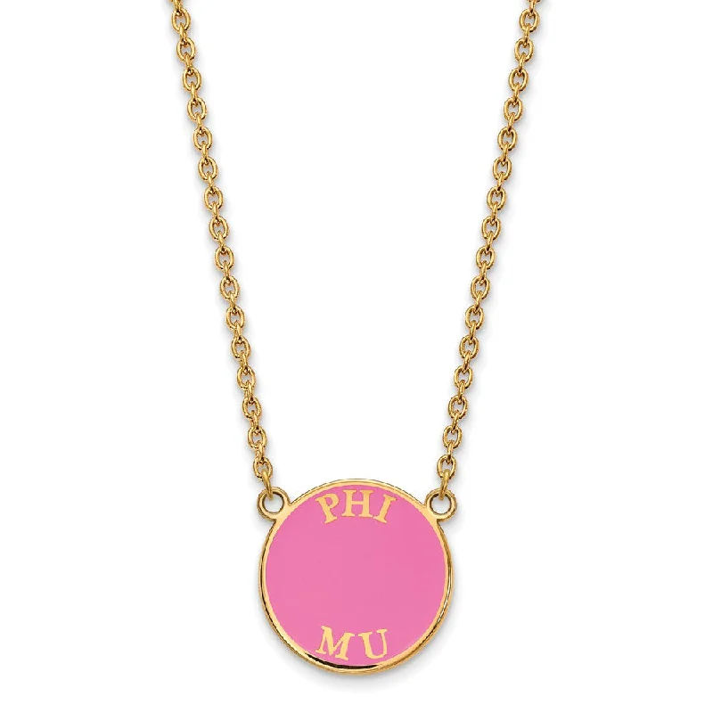 Black Necklace for Fashionable Women-14K Plated Silver Phi Mu Large Pink Enamel Disc Necklace