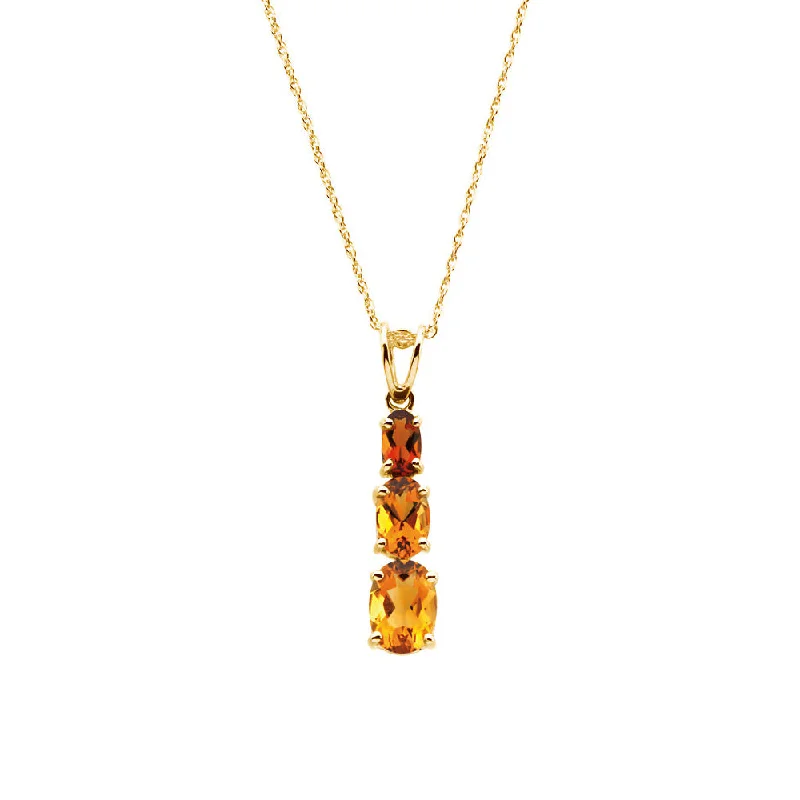 Personalized Jewelry Necklace-3-Stone Citrine & Madeira Citrine Necklace in 14k Yellow Gold, 18 Inch