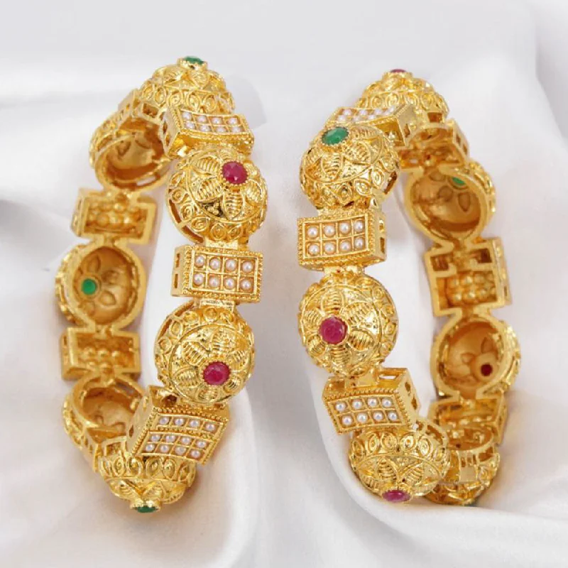 Stackable Gold Bangles for Trendy Style-Sai Fashion Gold Plated Pota Stone & Pearl Bangles