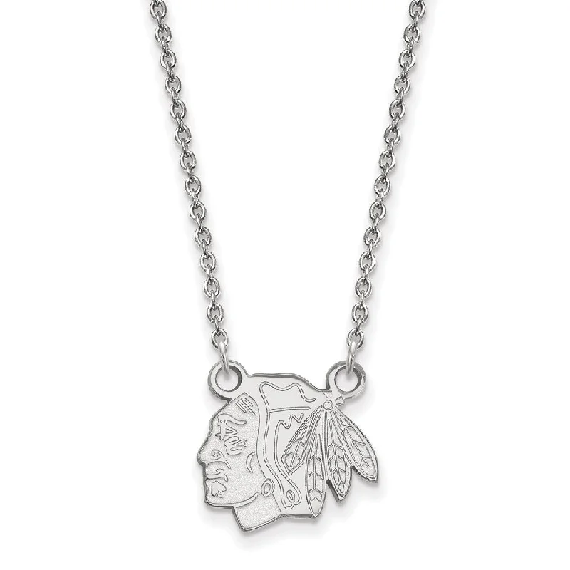 Customizable Charm Necklace-14k White Gold NHL Chicago Blackhawks Small Necklace, 18 Inch