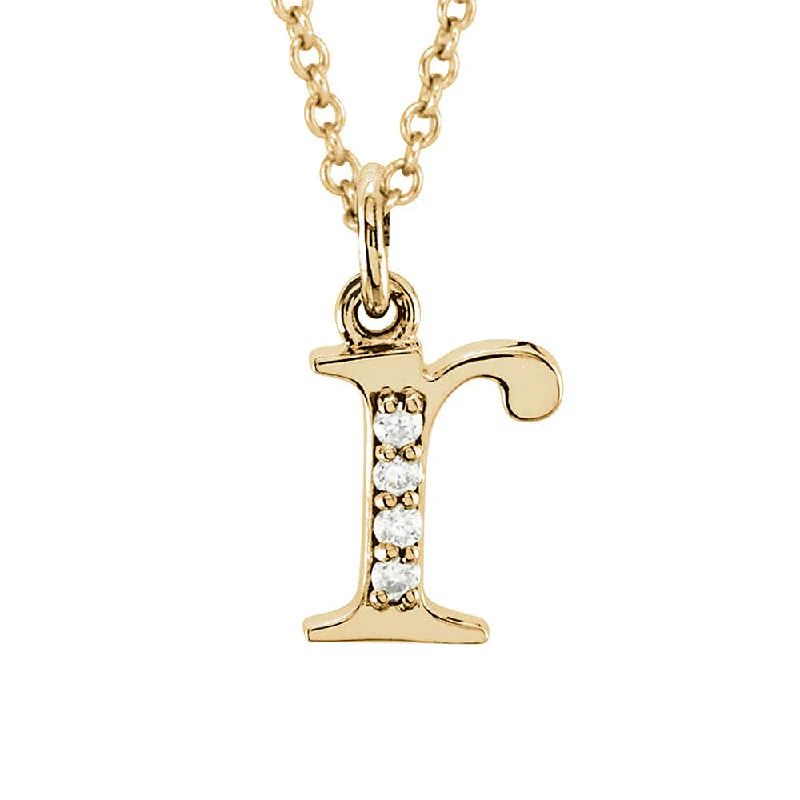 Leather Necklace for Casual Look-The Abbey 14k Yellow Diamond Lower Case Initial 'r' Necklace 16 Inch