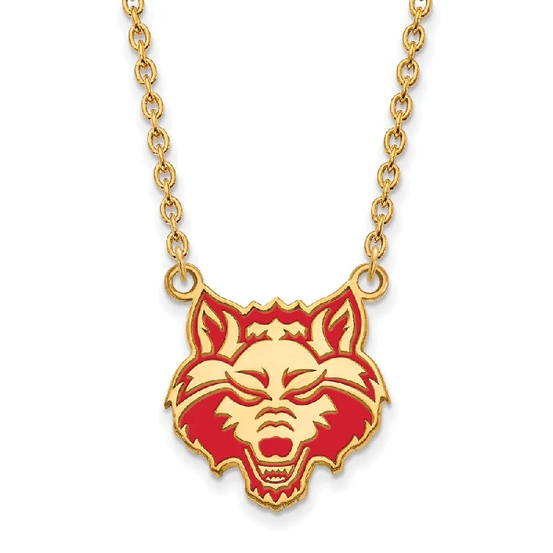 Statement Necklace for Women-14k Gold Plated Silver Arkansas State Enamel Lg. Pendant Necklace