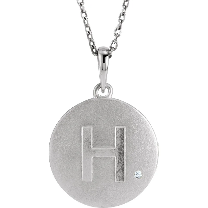 Simple Gold Pendant Necklace-The Emma Sterling Silver Diamond Block Initial H Disc Necklace, 18 In.