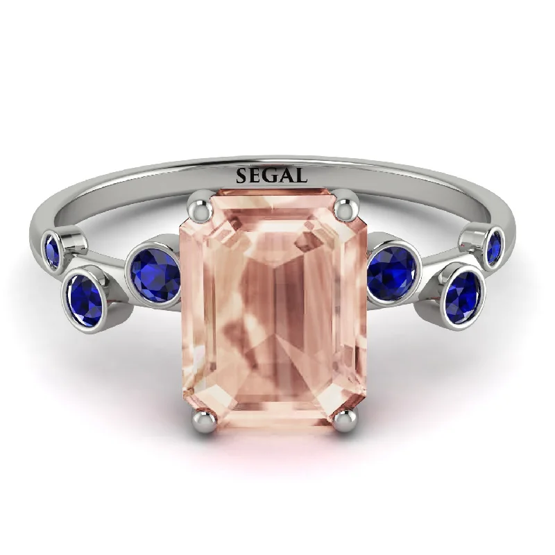 Rose Gold Wedding Ring Set-Emerald Cut Morganite Ring With Bezel - Alina No. 915