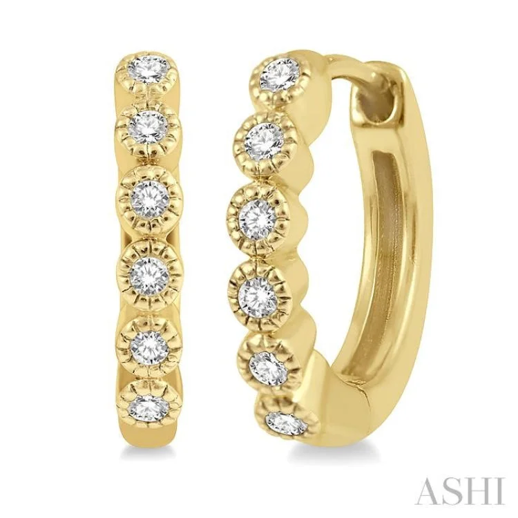 Simple Drop Earrings for Casual Outfits-1/10 Ctw Round Cut Diamond Huggie Earrings in 14K Yellow Gold