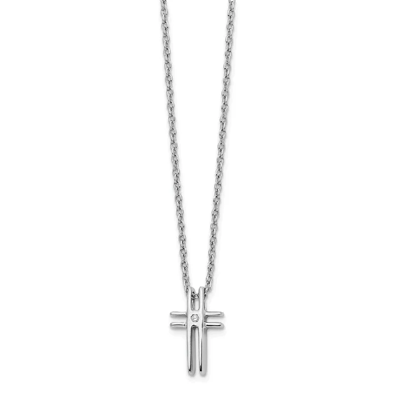 Long Silver Necklace for Women-.01 Carat Diamond Cross Necklace in Rhodium Plated Silver, 18-20 Inch